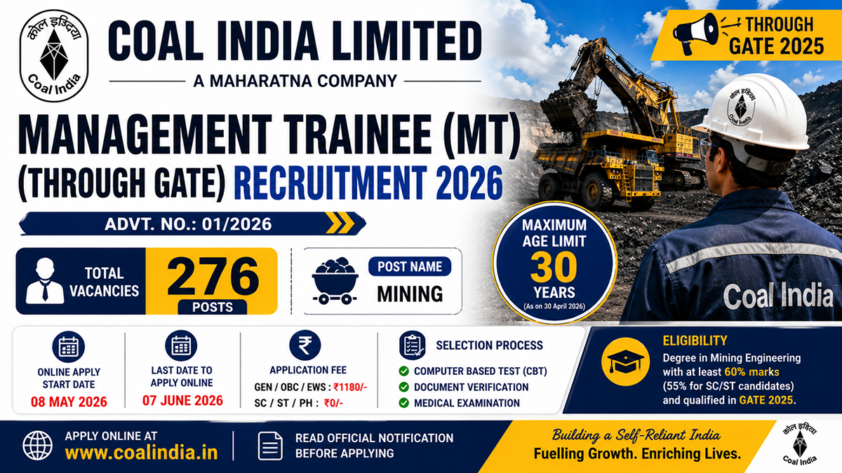 Coal India MT Through GATE Recruitment 2026 Apply Online