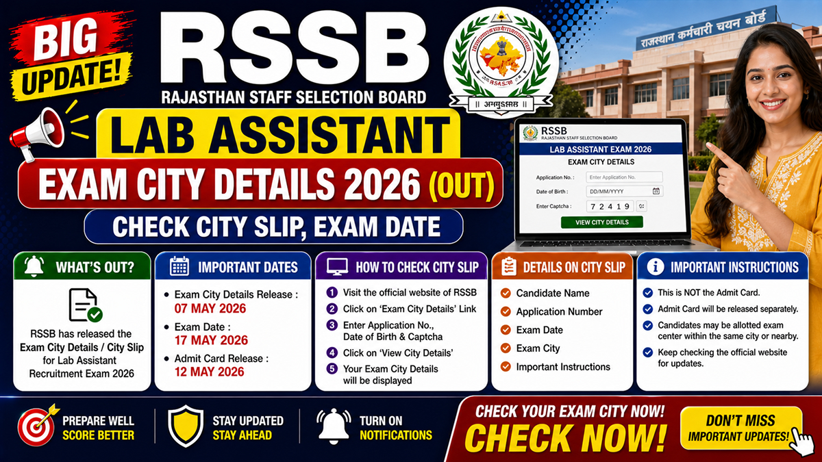 RSSB Lab Assistant Exam City Details 2026 – Out