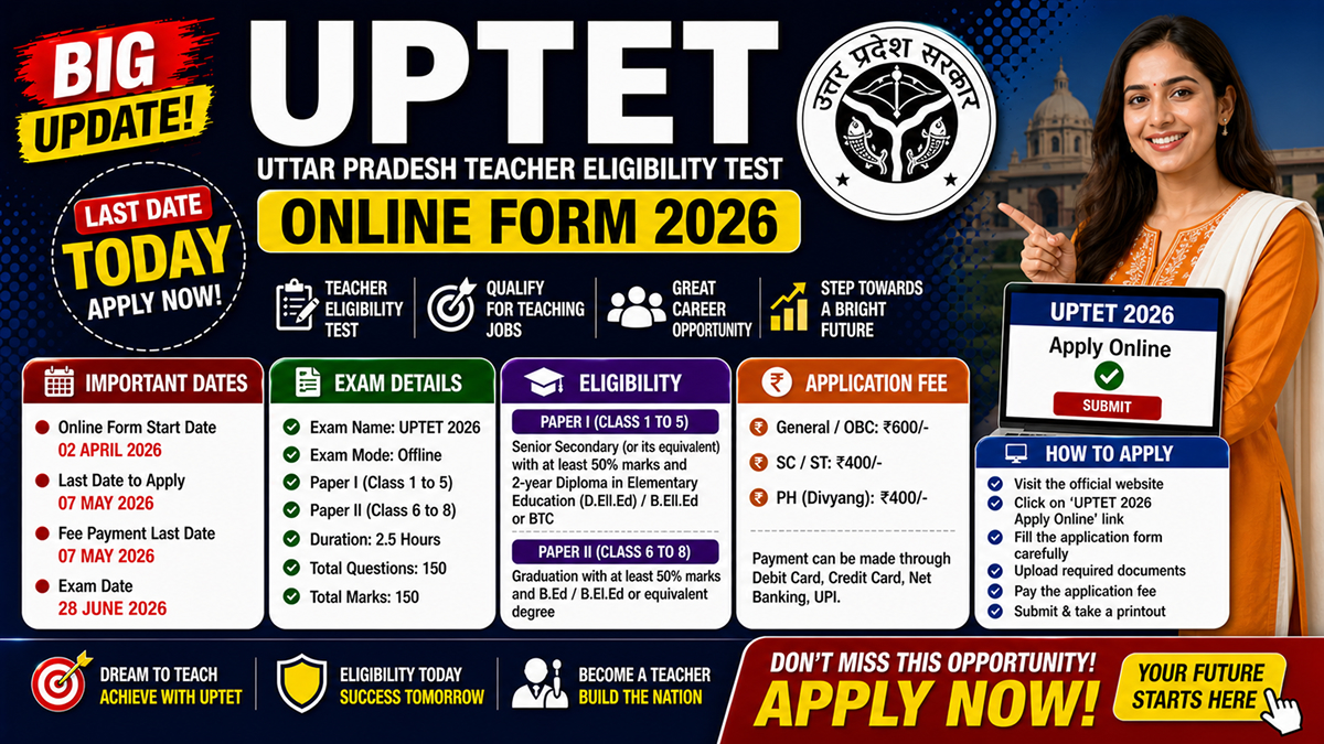 UPTET Online Form 2026 – Last Date Today