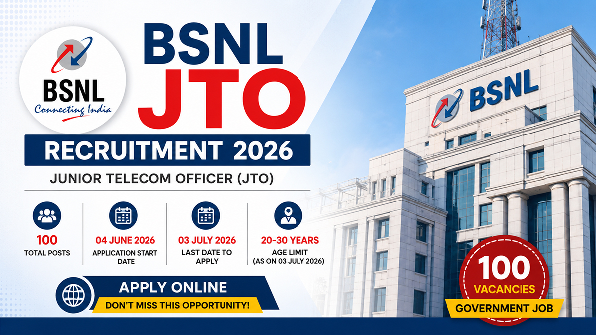 BSNL JTO Recruitment 2026, 100 Posts - Last Day Today